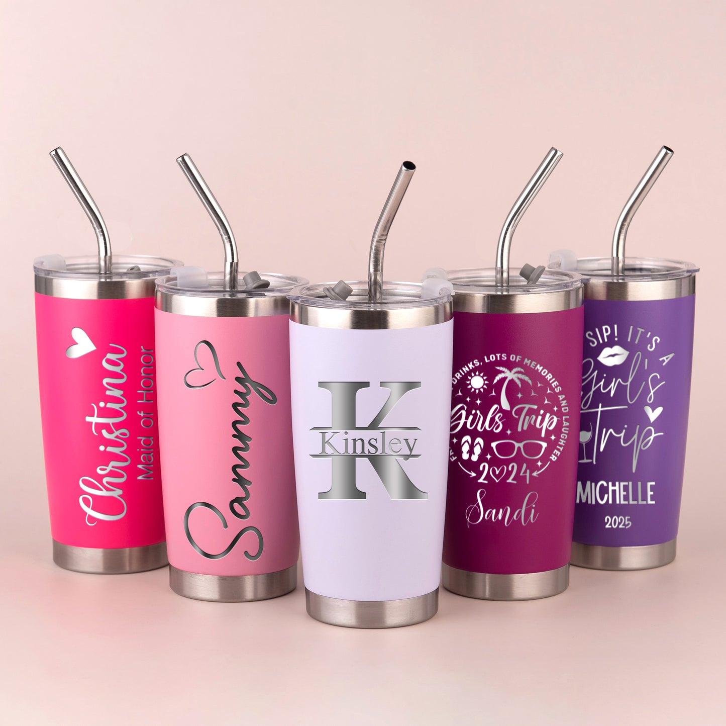 Personalized Stainless Steel Vacation Tumbler 20OZ with Metal Straw