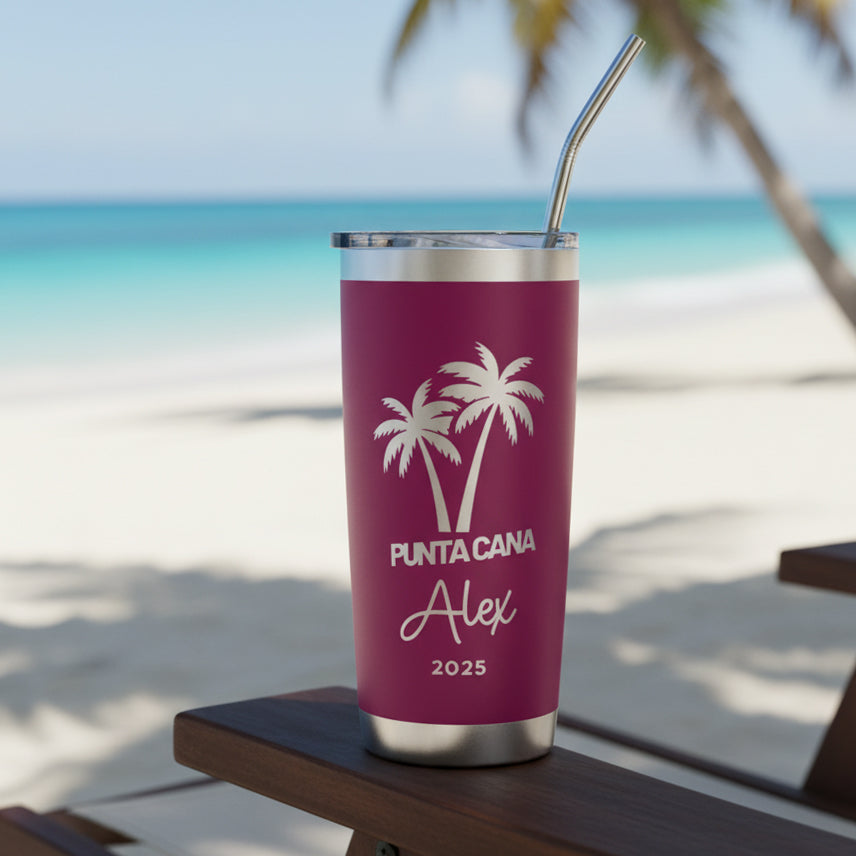 Personalized Stainless Steel Vacation Tumbler 20OZ with Metal Straw