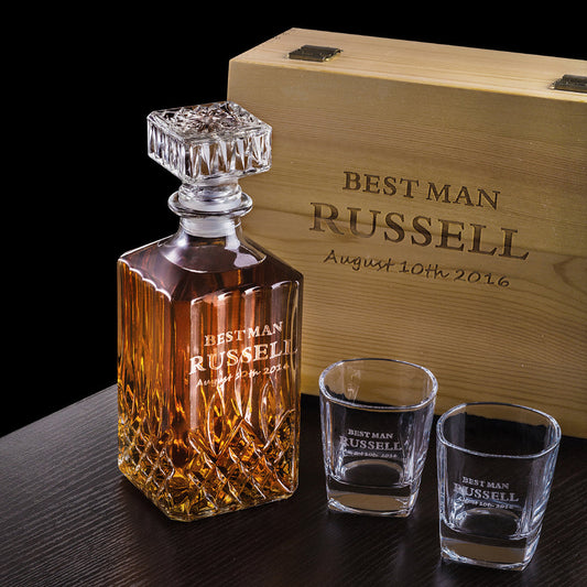 Personalized Whiskey Decanter Set With Box Groomsman Gifts