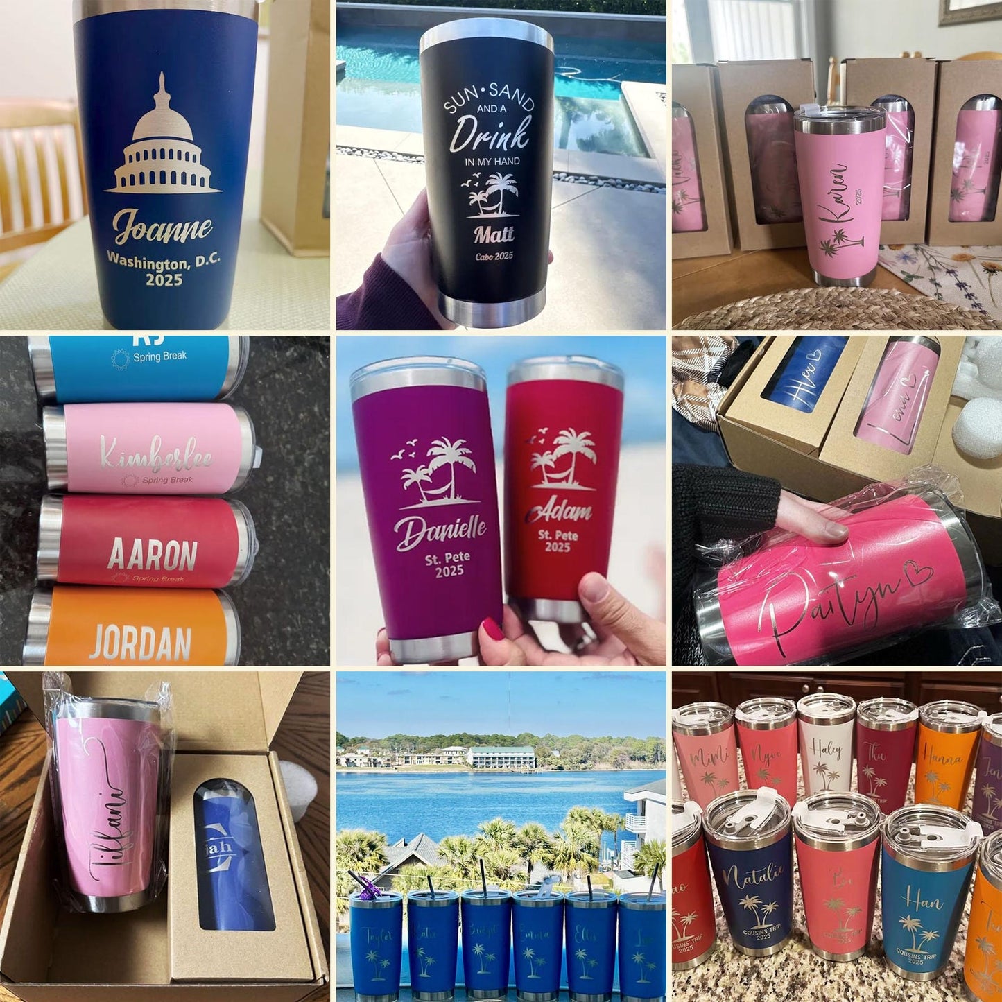 Personalized Stainless Steel Vacation Tumbler 20OZ with Metal Straw