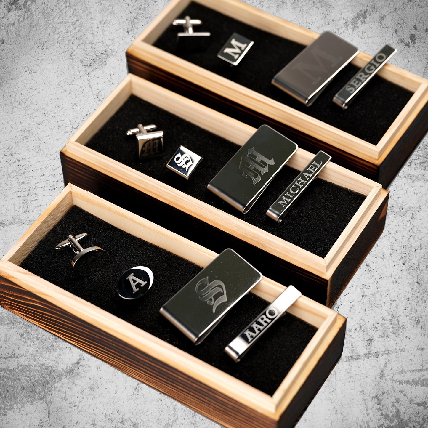 Personalized Groomsmen Cufflinks, Money Clip, Tie Bar Set