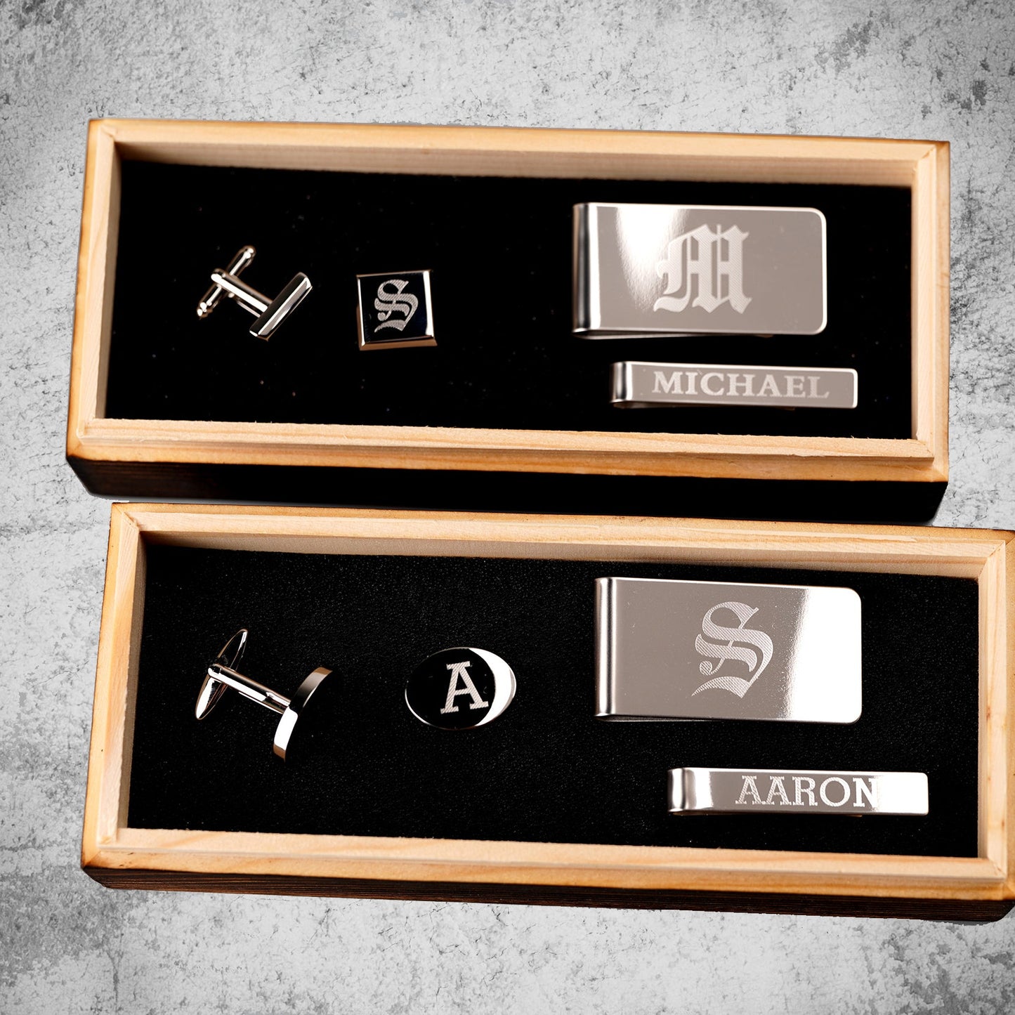 Personalized Groomsmen Cufflinks, Money Clip, Tie Bar Set
