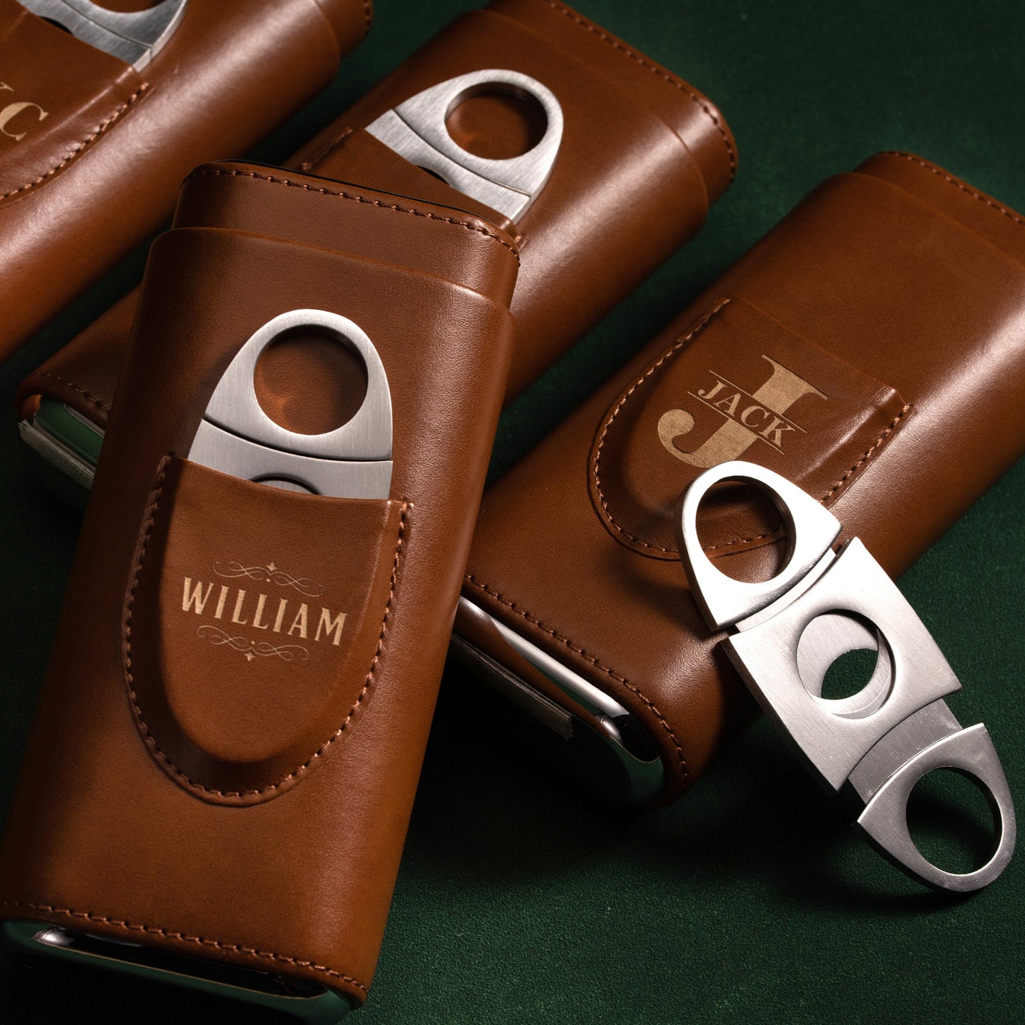 Groomsmen Gifts Leather Cigar Case with Cutter