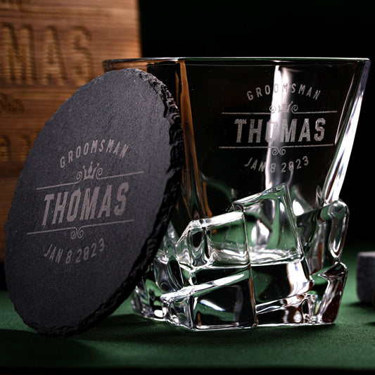 Groomsmen Gifts Whiskey Glass Stone Coaster Set