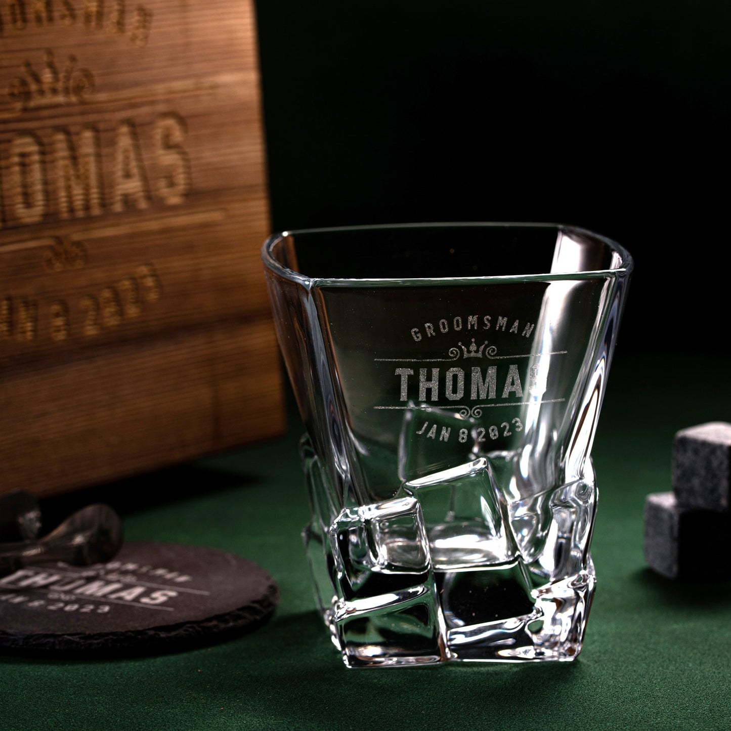 Groomsmen Gifts Whiskey Glass Stone Coaster Set