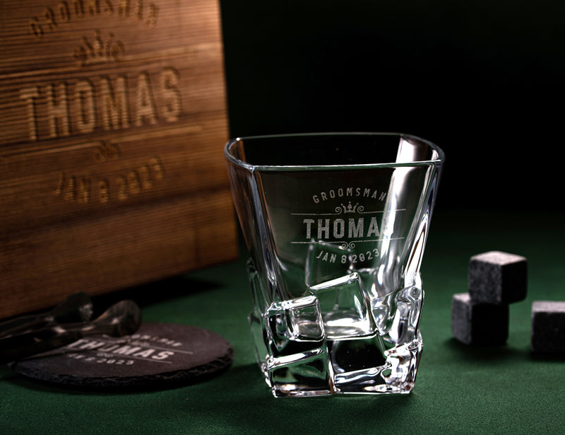 Groomsmen Gifts Whiskey Glass Stone Coaster Set