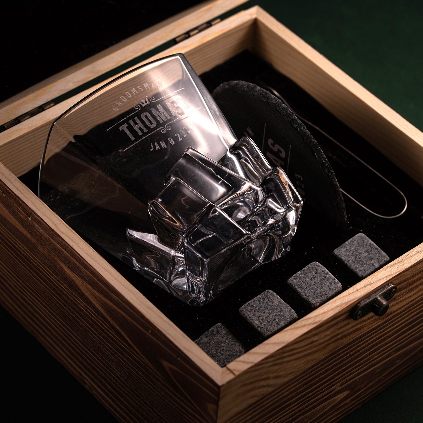 Groomsmen Gifts Whiskey Glass Stone Coaster Set