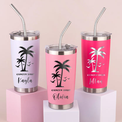 Personalized Stainless Steel Vacation Tumbler 20OZ with Metal Straw