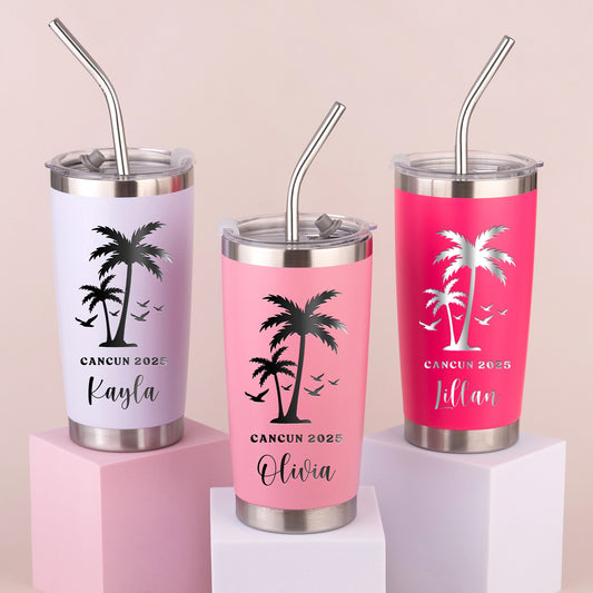 Personalized Stainless Steel Vacation Tumbler 20OZ with Metal Straw
