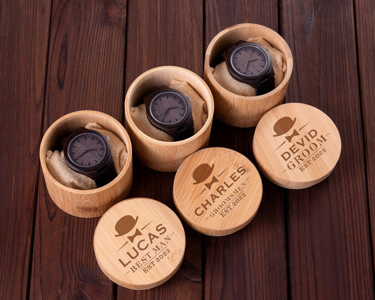 Personalized Wood Watch with Optional Bamboo Gift Box - photo 1