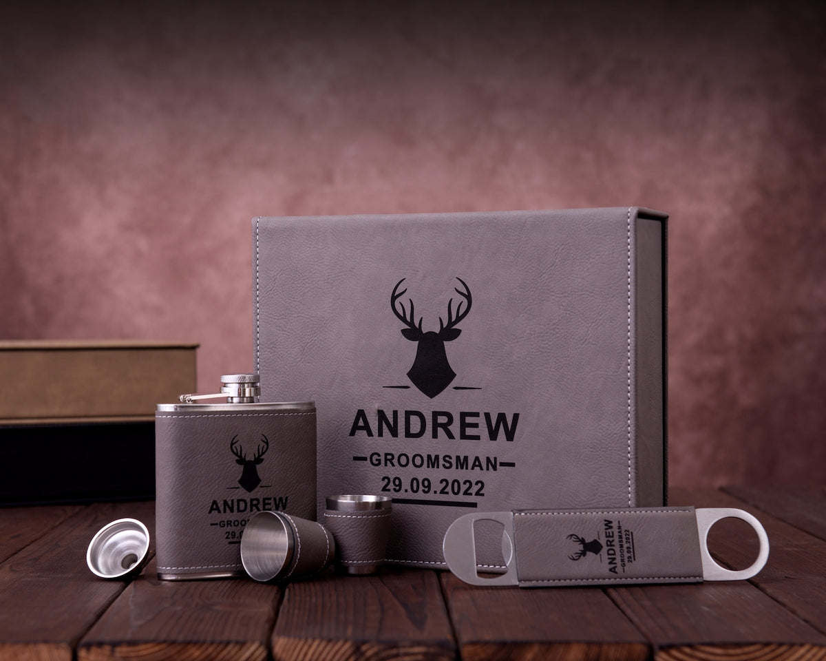 Personalized Flask & Bottle Opener Leather Gift Box Set - photo 8