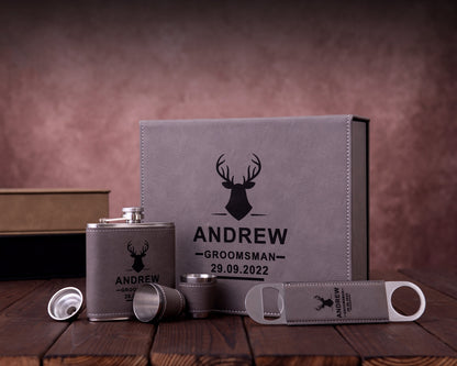 Personalized Flask & Bottle Opener Leather Gift Box Set - photo 8