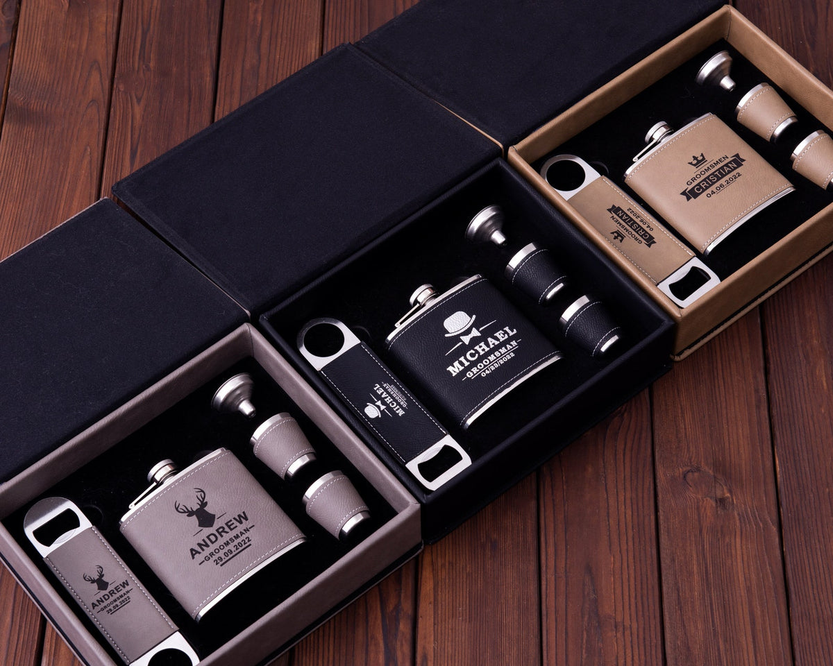 Personalized Flask & Bottle Opener Leather Gift Box Set - photo 4