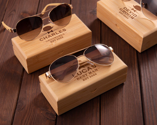 Personalized Aviator Sunglasses with Optional Wooden Box - photo 1