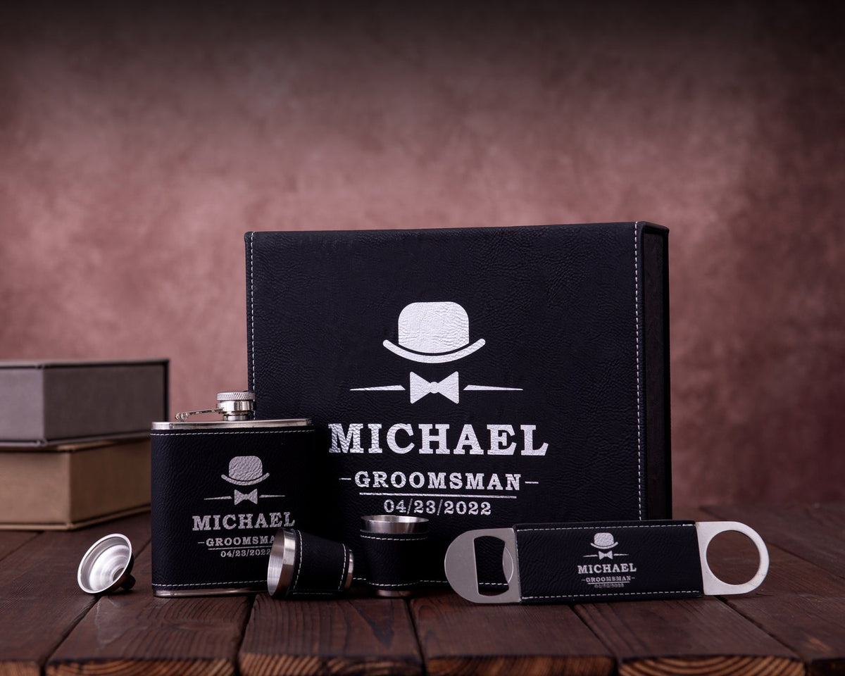 Personalized Flask & Bottle Opener Leather Gift Box Set - photo 7