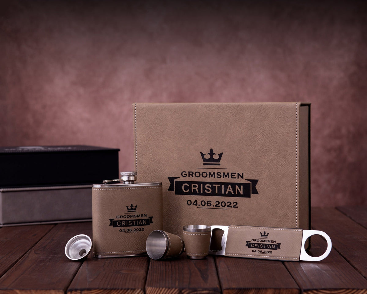 Personalized Flask & Bottle Opener Leather Gift Box Set - photo 6