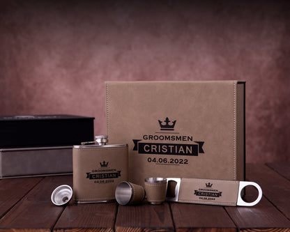 Personalized Flask & Bottle Opener Leather Gift Box Set - photo 6