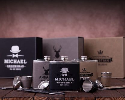 Personalized Flask & Bottle Opener Leather Gift Box Set - photo 5