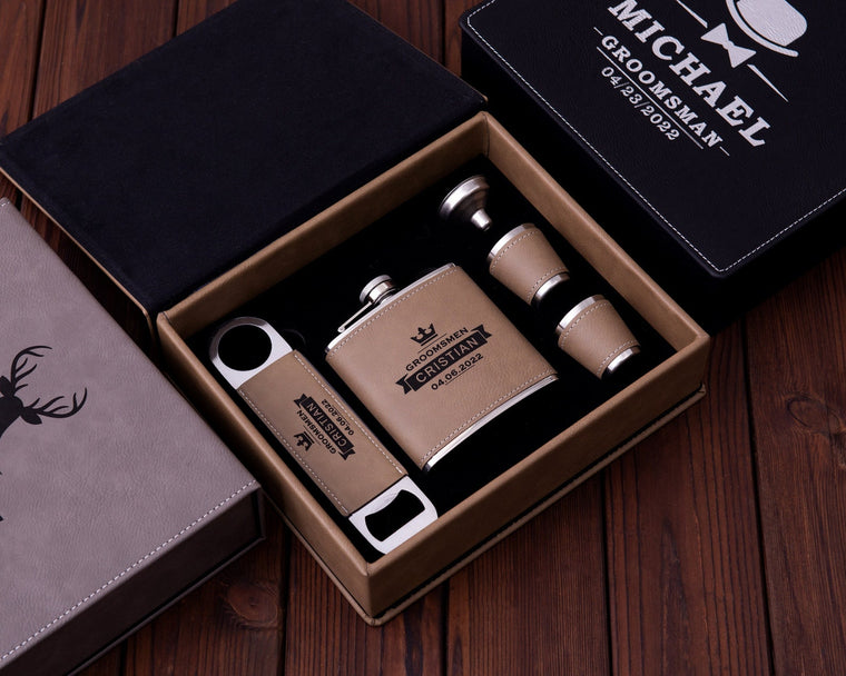 Leatherette Flask Gift Set