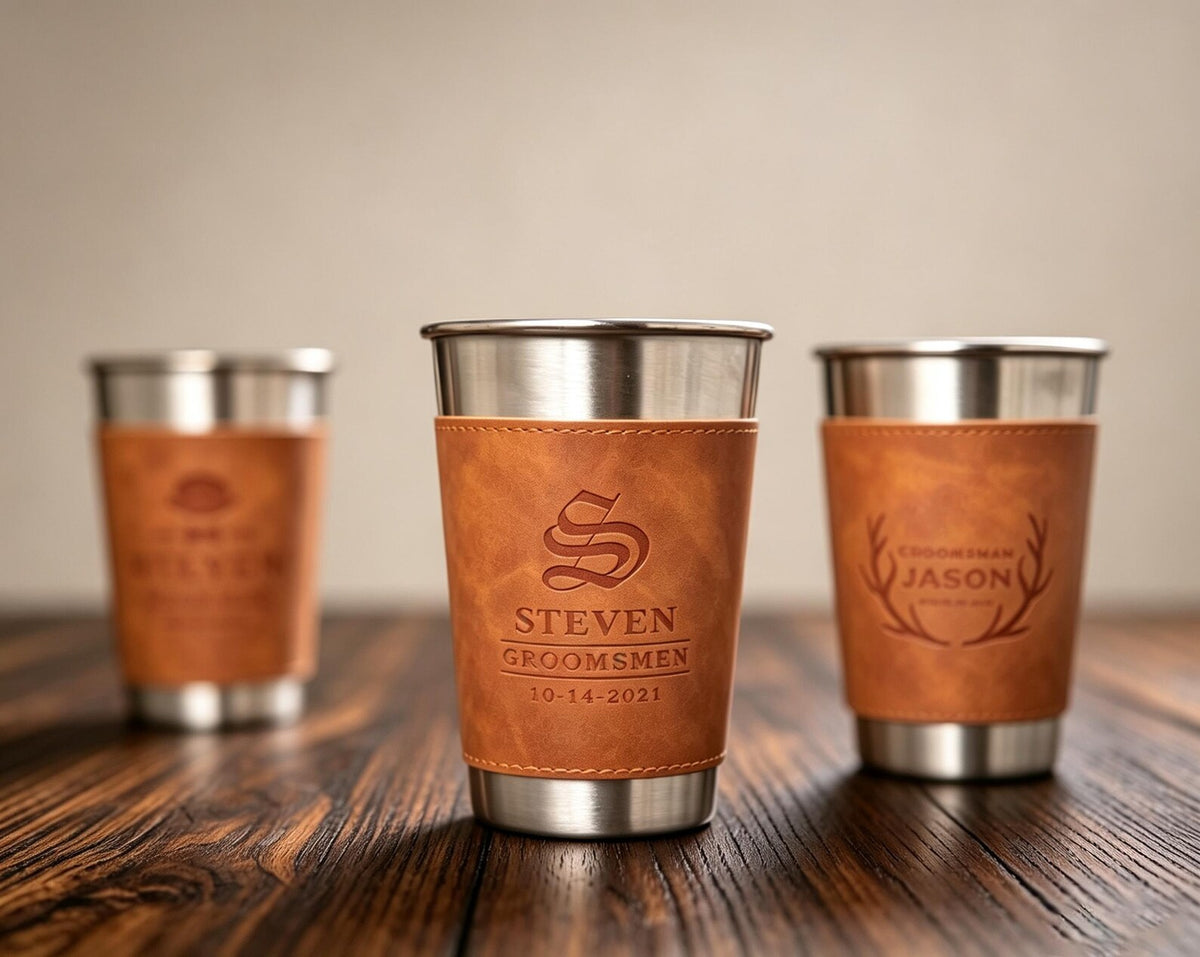 Personalized 14oz Beer Cup with Leatherette Holder - photo 4