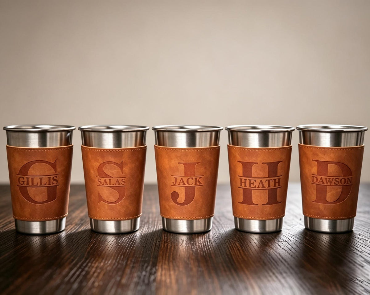 Personalized 14oz Beer Cup with Leatherette Holder - photo 3