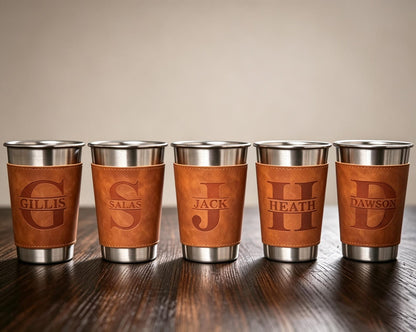 Personalized 14oz Beer Cup with Leatherette Holder - photo 3